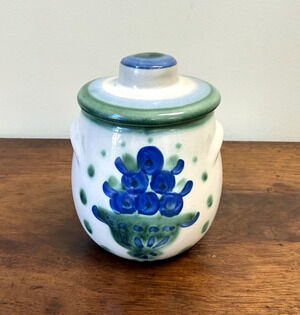 M.A. Hadley Blueberry Bouquet Lidded Pot Jar Covered Stoneware 5" Hand Painted
